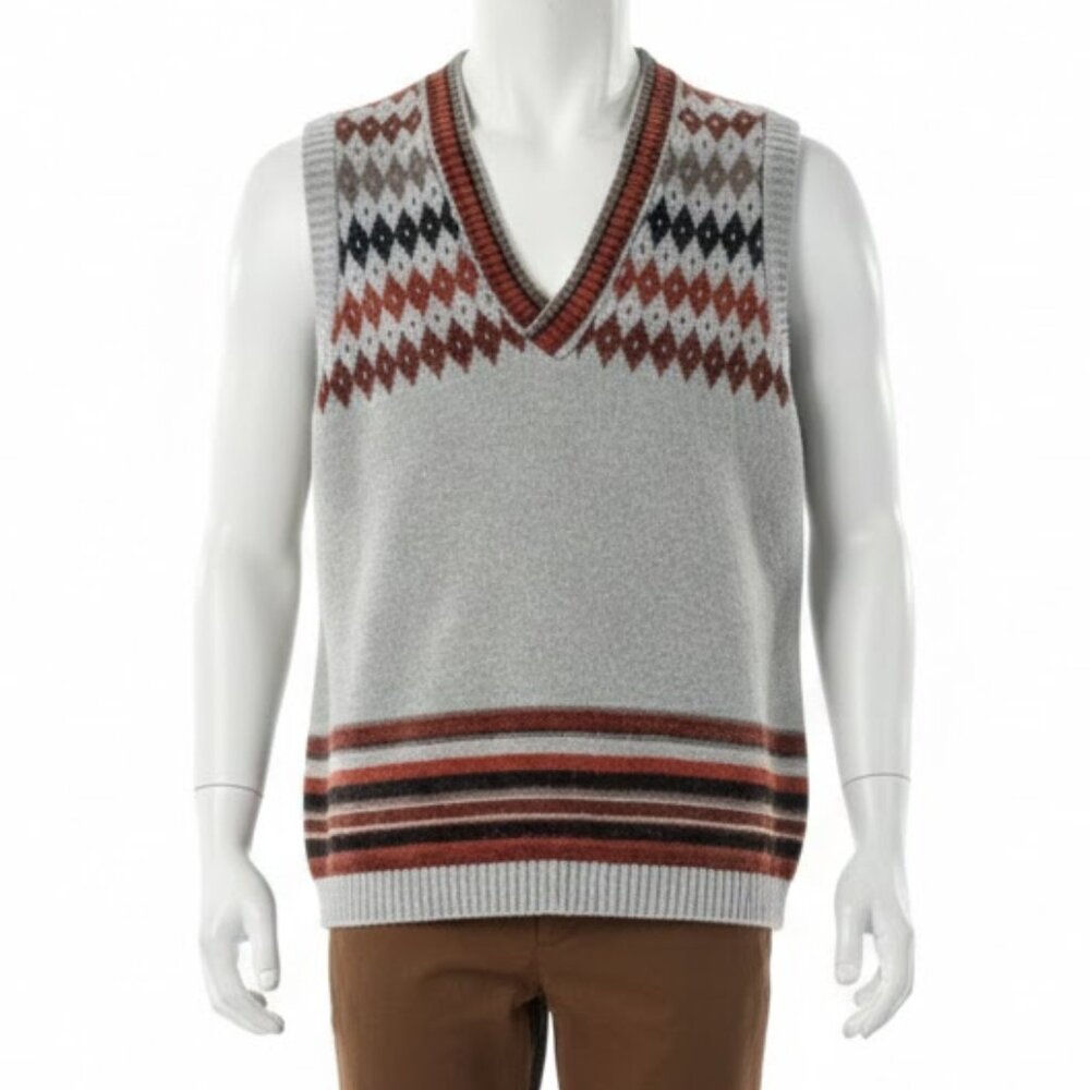 Vintage Sears Argyle Knit Sweater Vest Brown Pullover Medium